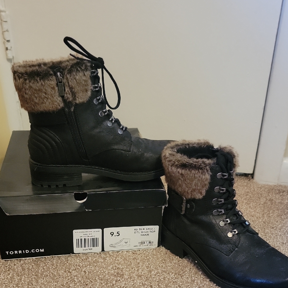 Torrid Black Faux Fur Lace-Up Boots